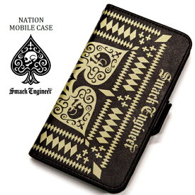 SMACK ENGINEER / スマックエンジニア「NATION MOBILE CASE」手帳型スマホケース フリーサイズ iPhone アイフォンカバー モバイルケース レザー 黒 ブラック スカル ドクロ スペード メンズ レディース ROCK PUNK ロック パンク バンド ギフトラッピング無料 衣装 Rogia