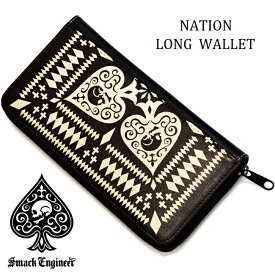 【20%OFF SALE】SMACK ENGINEER / スマックエンジニア「NATION LONG WALLET」ラウンドジップ ロングウォレット 長財布 サイフ PUレザー カード収納 大容量 黒 ブラック 革 スペード スカル ドクロ メンズ レディース ROCK PUNK ロック パンク バンド ギフト無料 衣装 Rogia