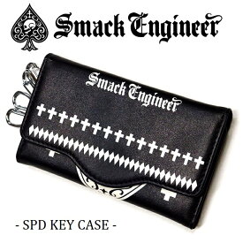 SMACK ENGINEER / スマックエンジニア「SPD KEY CASE」キーケース 鍵入れ カード収納 定期入れ スマートキー カバー 財布 サイフ ウォレット コンパクト PVCレザー 黒白 ブラック スカル ドクロ スペード メンズレディース PUNKROCK パンクロック バンド ギフト無料 Rogia