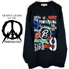 PROPA9ANDA / プロパガンダ「GRAFFiTi CRASH L/S TEE」BIGロンT ビッグTシャツ オーバーサイズワンピース ロング丈 長袖 黒白 ブラックホワイト ロゴ TATOOイラスト スカルドクロ 大きいサイズ メンズレディース UKパンクロック PUNKROCK バンド ギフト ステージ衣装 Rogia