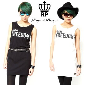 【30%OFF SALE】ROYAL PUSSY / ロイヤルプッシー「R&R FREEDOM LONG TANK」ワンピース ロングタンク ノースリーブ 黒 白 ブラック ホワイト レディース ロック パンク バンド 川村カオリ ギフト ラッピング無料 ステージ衣装 Rogia