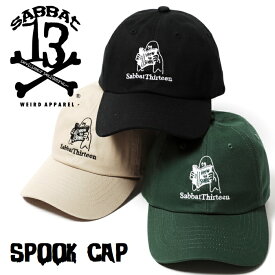 SABBAT13 / サバトサーティーン / サバト13「SPOOK CAP」ベースボールローキャップ 帽子 刺繍 黒ブラック 緑カーキグリーン ライトベージュ ゴースト スカルドクロ メンズレディース ストリート スケーター パンクロック メロコア バンド PUNKROCK フェス ステージ衣装 Rogia