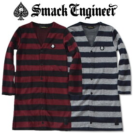 【30%OFF SALE】SMACK ENGINEER / スマックエンジニア「SHAGGY BORDER LONG CD」シャギーボーダーロングカーディガン コーディガン 黒 赤 グレー ネイビー スカル ドクロ スペード メンズ レディース ROCK PUNK ロック パンク ギフトラッピング無料 ステージ衣装 Rogia