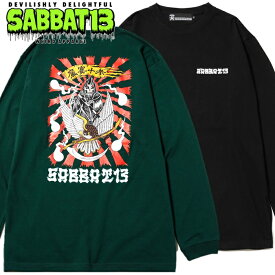 SABBAT13 / サバトサーティーン / サバト13「DEATH HAWK L/S T」ロンT 長袖Tシャツ 黒 ブラック 緑 カーキ グリーン 遊鷹 スカル ドクロ 死神 鷲 バックプリント ロゴ クルーネック メンズレディース PUNKROCK パンク ロック バンド フェス ギフト無料 ステージ衣装 Rogia