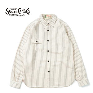 SUGAR CANE VK[P[  Vc "FICTION ROMANCE 8.5oz. WHITE WABASH STRIPE WORK SHIRT" SC27076
