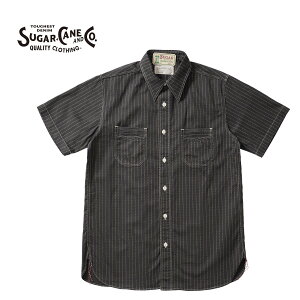 SUGAR CANE �V���K�[�P�[�������V���c�gFICTION ROMANCE 8.5oz. BLACK WABASH STRIPE WORK SHIRT (SHORT SLEEVE)�hSC39702