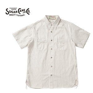 SUGAR CANE �V���K�[�P�[�������V���c�gFICTION ROMANCE 8.5oz. WHITE WABASH STRIPE WORK SHIRT (SHORT SLEEVE)�hSC37275