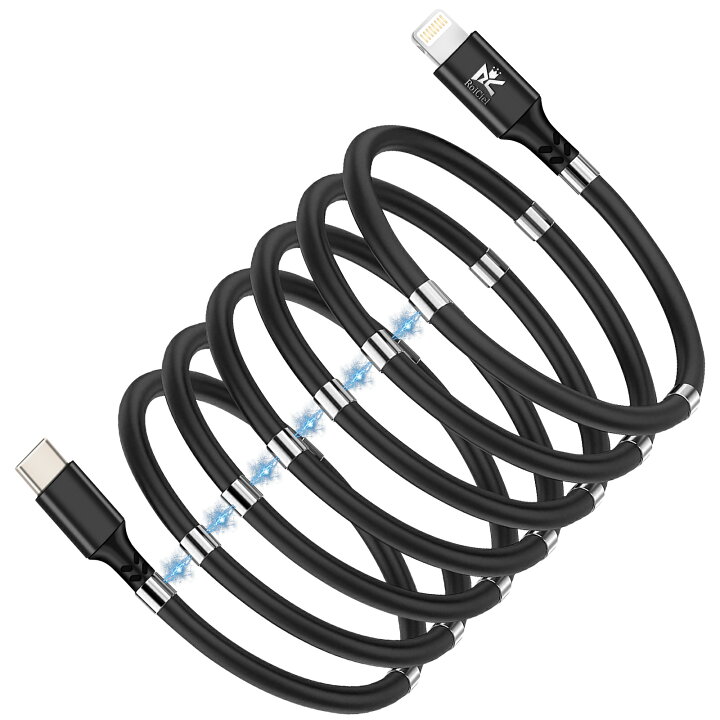楽天市場 Roiciel ディアルズシーリズ マグネット充電ケーブル 磁気リング 充電ケーブル 収納 巻き取り 持ち運び Usb Pd Powerdelivery パワーデリバリー To Lightning互換 Usb A To Type C 急速充電 データ転送 スマホ磁気吸収 約180cm ロイシエル