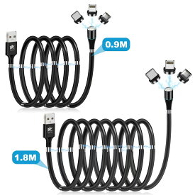 RoiCiel マグネット 着脱式 充電ケーブル 磁気リング 3in1充電ケーブル 収納 巻き取り 持ち運び USB-A to Lightning USB-A to Type-C USBA to Micro Micro-B 着脱式 3種類端子 急速充電 データ転送 スマホ 磁気吸収 ディアルズシーリズ