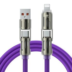 RoiCiel 4in1 変換ケーブル USB-C to USB-C PD240W USB-C to Lightning PD27W USB-A to USB-C USB-A to Lightning 4種類 自由変換 LED付き 直径:5.5mm 断線防止 高耐久シリコン 急速充電 データ転送 iPhone アンドロイド スマホ
