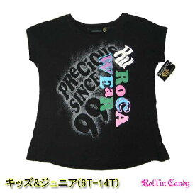 ROCAWEAR(ロカウェア) キッズ＆ジュニア用 Tシャツ ブラック 黒 スタッズ バックフリル B系 ヒップホップ HIPHOP トップス 女の子 baby 6T 7T 8T 9T 10T 12T 14T 10cm 120cm 130cm 140cm 150cm USAインポート商品 ROCA WEAR F112-F114