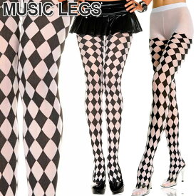 【メール便3点まで270円】MusicLegs(ミュージックレッグ) ハーレークインタイツ/ストッキング 7094 白黒 モノクロカラー モノトーン コスプレ コスチューム ダイヤ柄 ピエロ ダンス衣装 レディース ステージ衣装 発表会 ジャズダンス 演劇 A591