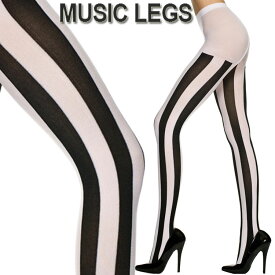 MusicLegs(ミュージックレッグ) ワイドストライプタイツ/ストッキング 7219 モノクロ 黒白 ピエロ コスプレ ブラック ホワイト モノトーン ダンス衣装 ハーレクィーン コスチューム ハロウィン 道化師 モノクロタイツ 20A