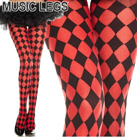 【メール便2点まで270円】MusicLegs(ミュージックレッグ) ハーレークインタイツ/ストッキング 7094 赤黒 派手 創作ダンス カラーラン コスプレ コスチューム ダイヤ柄 ピエロ ダンス衣装 レディース ステージ衣装 発表会 ジャズダンス 演劇 A592