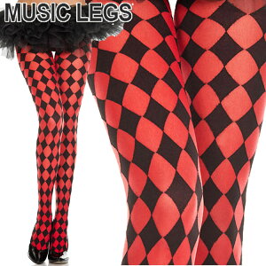 【メール便2点まで270円】MusicLegs(ミュージックレッグ) ハーレークインタイツ/ストッキング 7094 赤黒 派手 創作ダンス カラーラン コスプレ コスチューム ダイヤ柄 ピエロ ダンス衣装 レディ