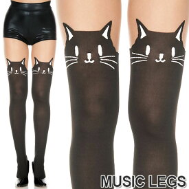 MusicLegs(ミュージックレッグ) ブラックキャットフェイスストッキング/タイツ ML7141 ベージュ ブラック 黒猫 ネコ パーティー レディース ハロウィン コスプレ パンスト コスチューム 萌えアイテム 原宿系 A644