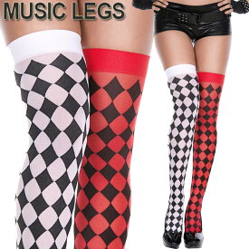 【メール便2点まで270円】MusicLegs(ミュージックレッグ) ミスマッチハーレークインサイハイタイツ/ストッキング ML4193 赤黒白 ハロウィン ピエロ コスプレ コスチューム レッド ブラック ホワイト 仮装 左右色違い ダンス衣装 ステージ衣装 マジック 手品衣装 A659