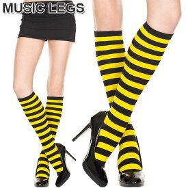 MusicLegs(ミュージックレッグス)アクリルボーダーハイソックス ML5701 イエロー ブラック 黄色 黒 みつばち 靴下 縞々 コスチューム コスプレ ミツバチ ハロウィン A872