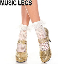 MusicLegs(ミュージックレッグス) ラッフルレース付きネットショートソックス ML517 ホワイト 白 靴下 ゴスロリータ ダンス衣装 レディース アンクルソックス A931