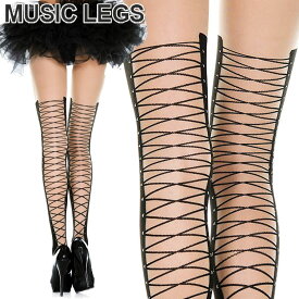 MusicLegs(ミュージックレッグス)バックレースアップデザインパンティストッキング/タイツ ML7308 ブラック ベージュ パンスト パーティー レディース 編み上げ風 A977