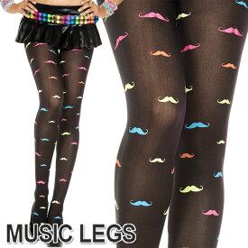 MusicLegs(ミュージックレッグス)ネオンレインボー口髭プリントパンティストッキング/タイツ ML37219 ブラック 黒 派手 コスチューム クチヒゲ 口ひげ ダンス衣装 イベント衣装 フェス A979