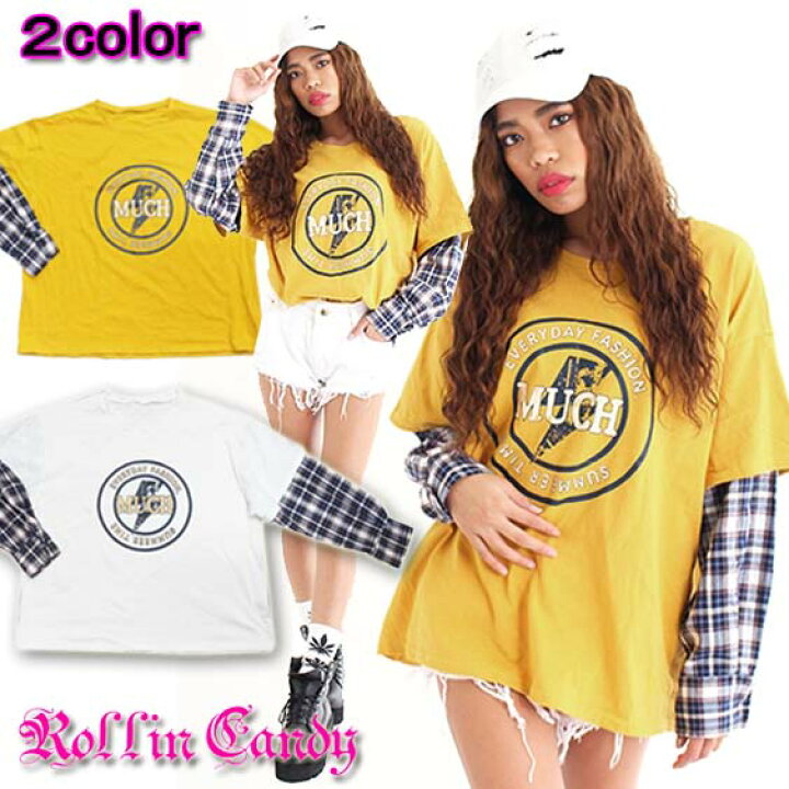 楽天市場 チェックシャツ重ね着風tシャツ レイヤード 長袖ロンt ヒップホップ Hiphop B系 長袖tシャツ レディース B Girl キッズダンサー トップス アメカジ ストリートファッション C690 C691 ローリンキャンディー