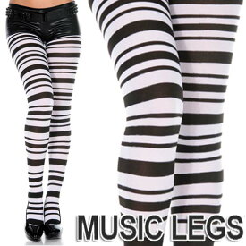 MusicLegs(ミュージックレッグ) ブラック&ホワイトモノトーンボーダーストッキング/タイツ7022 黒白モノクロ ゼブラ 囚人 ピエロ コスプレ ハロウィン 衣装 ストライプ コスチューム コスプレ ダンス衣装 発表会 Mサイズ Lサイズ レディース A251