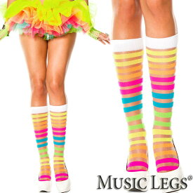 【メール便2点まで270円】MusicLegs(ミュージックレッグス)レインボー シアー ボーダー ハイソックスタイツ/ストッキング ML5526 派手 カラフル ダンス 衣装 ダンサー コスチューム コスプレ カラーラン 発表会 創作ダンス パーティー 靴下 レディース 06a