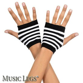 【メール便4点まで270円】MusicLegs(ミュージックレッグス)黒白ボーダー フィンガーレス ショートグローブ ML439 (両手セット) モノトーン モノクロ ブラック ホワイト 白黒 コスプレ ダンス 衣装 コスチューム 囚人 仮装 ハロウィン ステージ A1417