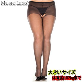 【メール便2点まで270円】大きいサイズ☆MusicLegs(ミュージックレッグ) シアー クロッチレス パンティストッキング/タイツ ML800Q 黒 ブラック パンスト レディース ダンス 衣装 パーティー ウェディング 二次会 発表会 クィーンサイズ グラマーサイズ プラスサイズ A1267