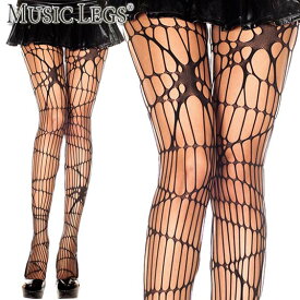 【メール便2点まで270円】MusicLegs(ミュージックレッグス) 蜘蛛の巣デザイン ウェブネット ストッキング/タイツ ML50003 スパイダー 黒 ブラック ハロウィン コスプレ コスチューム パンクロック クモの巣 個性的 原宿系 ダンス衣装 演劇 ホラー ゾンビ系 レディース A1643