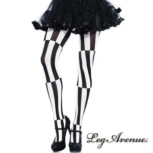 【メール便2点まで270円】Leg Avenue(レッグアベニュー)イリュージョンストライプ 幾何学模様 タイツストッキング LA7904 黒白 白黒 モノトーン ピエロ アリス コスプレ 衣装 ダンス 衣裳 コスチ