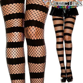 【メール便2点まで270円】MusicLegs(ミュージックレッグス)ネット×オペーク切替ボーダーパンティストッキング/タイツ ML50061 黒 ブラック パンスト 縞々 ダンス 衣装 衣裳 カラオケ パーティー 発表会 ストライプ レディース コスプレ コスチューム ハロウィン 仮装 A1655