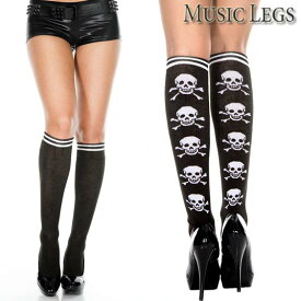 【メール3点まで270円】MusicLegs(ミュージックレッグス)バックスカルプリント 膝丈ソックス/ハイソックス ML5712黒 ブラック ひざ丈ソックス 髑髏 ドクロ ホラーコスチューム コスプレイヤー 仮装 ガイコツ ハロウィン 仮装 ハロウィン パーティー パンク ロック A1659