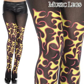 【メール便2点まで270円】MusicLegs(ミュージックレッグス)フレームプリント オペークタイツ ML116 パンティストッキング パンスト パンク ロック バイカー バンド ライブ コンサート 個性的 黒 ブラック レディース ダンス 衣装 ダンサー ファイヤー柄 フレーム柄 A1668