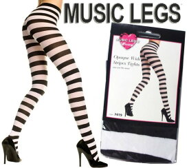 【メール便2点まで270円】MusicLegs(ミュージックレッグ) ワイドボーダータイツ ブラック×ホワイト ML7419 ストッキング 囚人 ハロウィン コスプレ 仮装 黒 白 レディース ダンス衣装 ダンサー レディース コスチューム ストライプ AA0