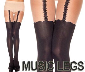 MusicLegs(ミュージックレッグ) ガーター付きサイハイストッキング風 パンティストッキング ML7298 パーティー フォーマル ニーハイ風 タイツ 黒 ブラック ベージュ 3A1