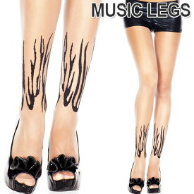 MusicLegs(ミュージックレッグス)ファイヤー柄シアータトゥーストッキング ML7223 炎 tattoo タトゥータイツ レディース ベージュ ブラック パンク ロック パンティストッキング パンスト A99