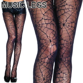 MusicLegs(ミュージックレッグス) スパイダーウェブレースストッキング/タイツ ML701　蜘蛛の巣 黒 ブラック ハロウィン コスプレ コスチューム パンクロック ライブ 個性的 ダンス衣装 演劇 ホラー ゾンビ系 レディース 3A8