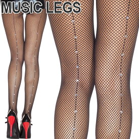 MusicLegs(ミュージックレッグス)ラインストーン×バックシーム入り フィッシュネットストッキング/タイツ ML973 黒 ブラック パンスト パーティー キラキラ ゴージャス A847