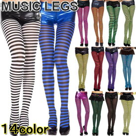 【メール便2点まで270円】MusicLegs(ミュージックレッグス)ボーダータイツ/ストッキング ML7471 黒 コスチューム 靴下 レディース ハロウィン 仮装 コスプレ 70デニール ダンス 衣装 衣裳 縞々 パンスト ステージ 演劇 舞台 発表会 派手タイツ 蛍光 ネオンカラー A1100-A1113