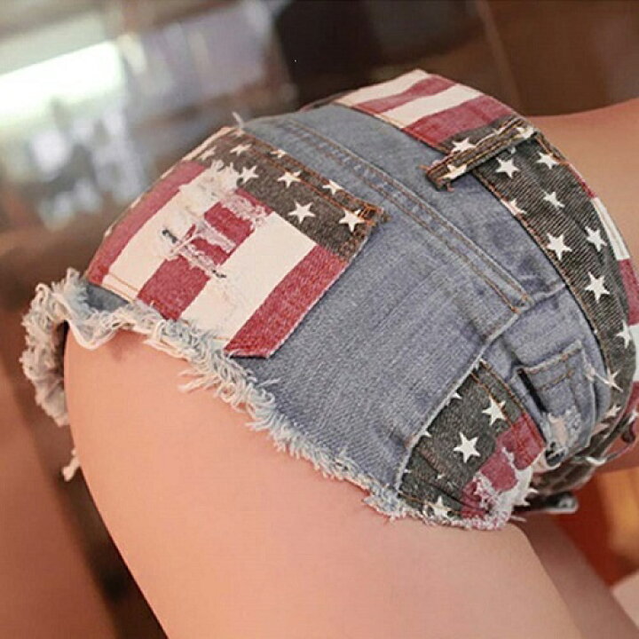 楽天市場】アメリカンフラッグデザイン ダメージデニム ホットパンツ 