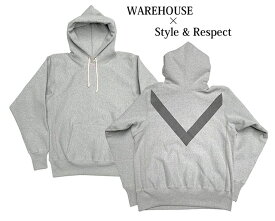 【当店別注】Style & Respect × WAREHOUSE　スタイル＆リスペクト×ウエアハウス　 USAFA スウェットパーカー　前ロゴ無し/背中V リフレクター　杢グレー　リバースウィーブタイプ　日本製