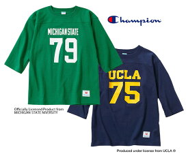 Champion チャンピオン　3/4スリーブ フットボール Tシャツ　UCLA　MICHIGAN STATE UNIVERSITY　C3-R413　2色(535:ケリーグリーン/370:ネイビー)　七分袖　TRUE TO ARCHIVES　2024SS