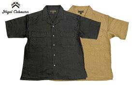 Nigel Cabourn ナイジェル・ケーボン　OPEN COLLAR SHIRT -LINEN TWILL- オープンカラーシャツ リネンツイル　半袖　8048-00-11005　2024年モデル　MADE IN JAPAN　2色(1-121:CHARCOAL GREY/2-170:BEIGE)