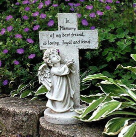 ベストフレンド/ペット記念碑 小鳥を手に抱く、子供の天使エンジェル彫像 彫刻 ペットのお墓 十字架 オブジェ（輸入品