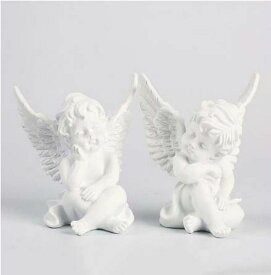 2人の、白い子どもの天使 ケルビム彫像 白天使の置物 2体（点）ホームデコレーション装飾プレゼント 贈り物（輸入品)
