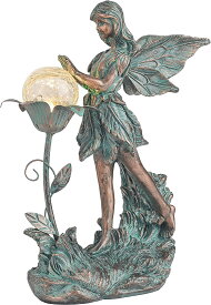 ガーデン フェアリー ソーラー屋外彫像 ヒビの入ったガラス妖精ブロンズ風彫刻置物 高さ 約33.5cm(輸入品