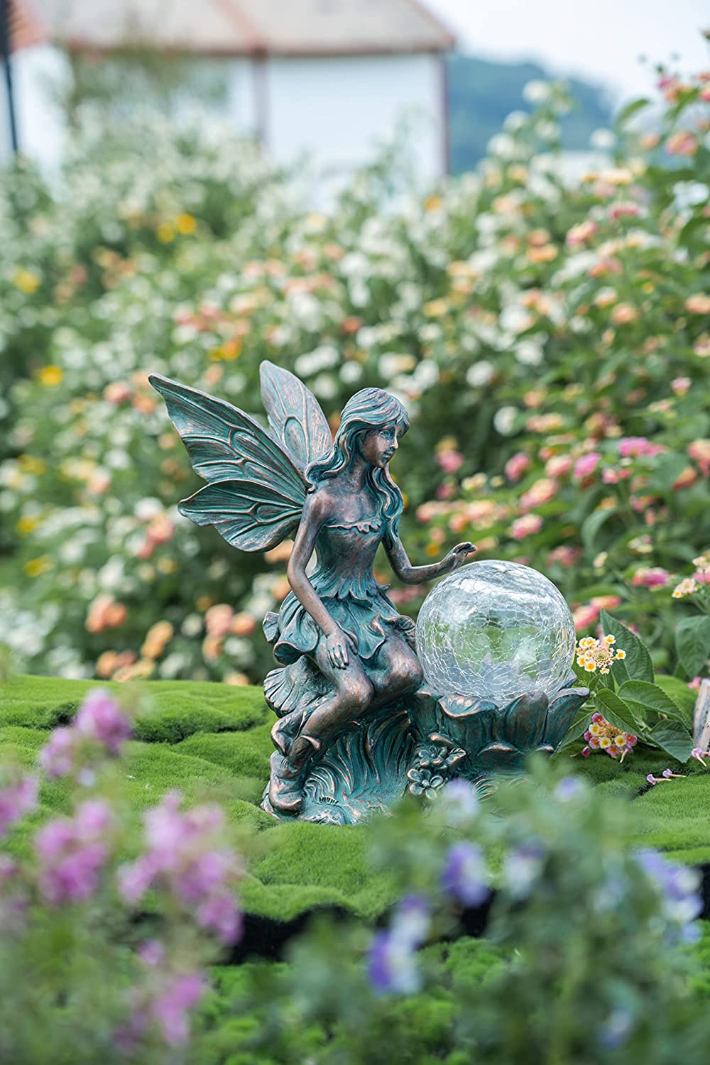 楽天市場】妖精のガーデン彫刻 ソーラーライト付き ガラスグローブ置物