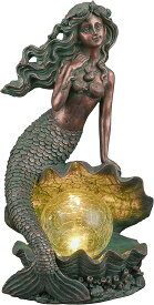 マーメイド ガーデン人魚の彫像、屋外妖精の彫刻、ソーラーライト付き ブロンズ風 パティオ(輸入品